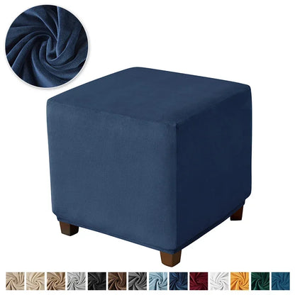 1pc Velvet Ottoman Cover Square Solid Color Footrest Slipcovers Elastic House Pouf Stool Cover Living Room Furniture Protector