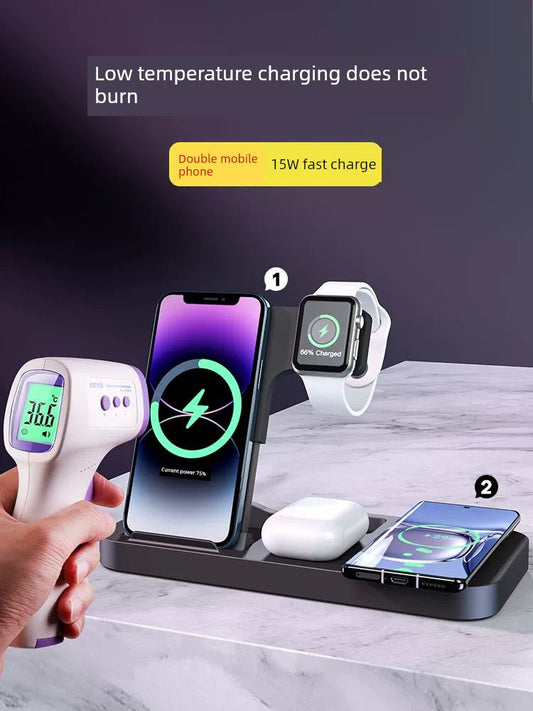 3 in 1 wireless charging station for Apple devices with 15W fast charge capability.