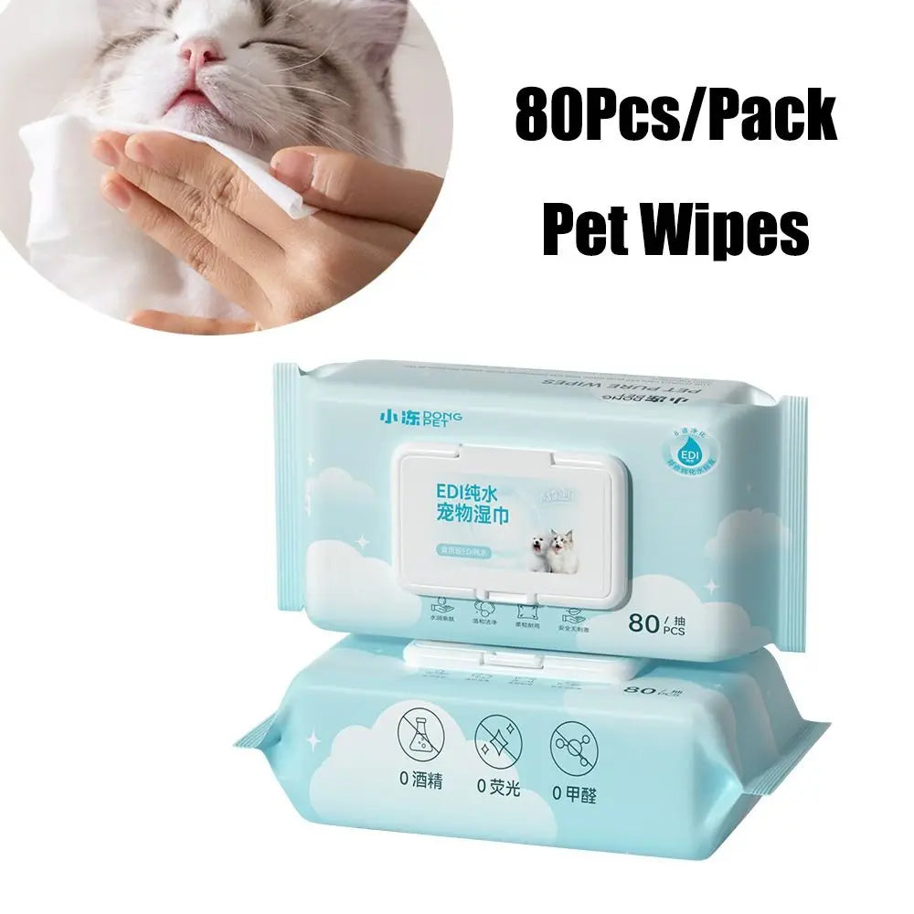 80 pcs pet wipes for cats and dogs, soft packaging.