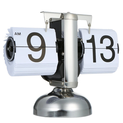 Small Scale Table Clock Retro Flip Over Clock Stainless Steel Flip Internal Gear Operated Quartz Clock Black/White