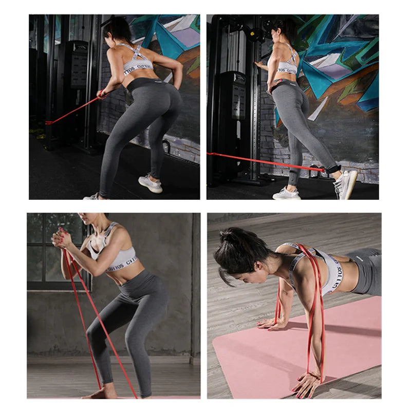 Unisex resistance bands set for fitness, strength training, and bodybuilding exercises.