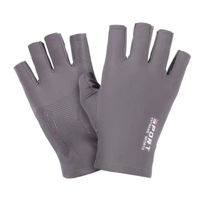 Unisex ice silk cycling gloves made of rayon for adults in grey color.