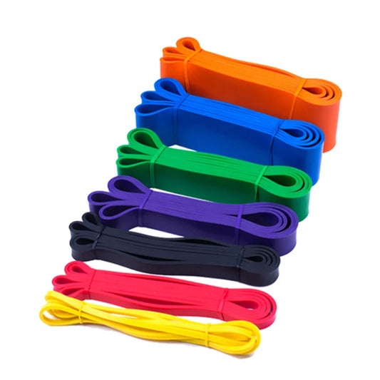 Colorful resistance bands set for fitness and bodybuilding exercises.