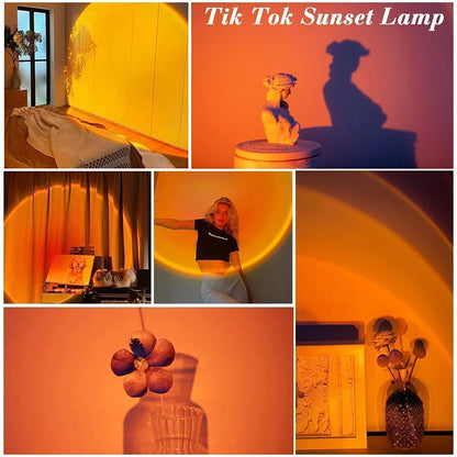 Sunset lamp projection LED lights with 16 colors and remote, ideal for photography, home decor, and ambiance settings.