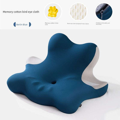 Cervical support neck pillow in Berlin Blue with memory cotton filling, ideal for single person use.