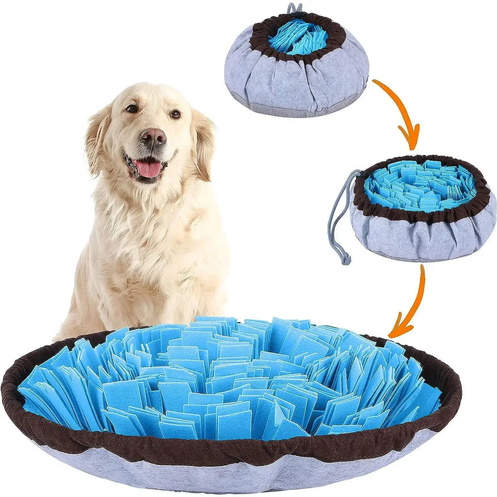 Snuffle mat for dogs with fleece and felt material, interactive toy for pets.