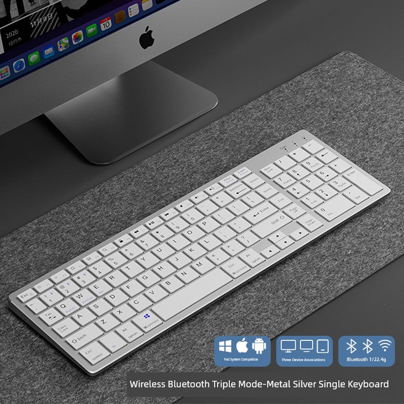 Wireless rechargeable keyboard, ergonomic design with Bluetooth connectivity, compatible with Windows, Android, macOS, and iOS, perfect for office use.