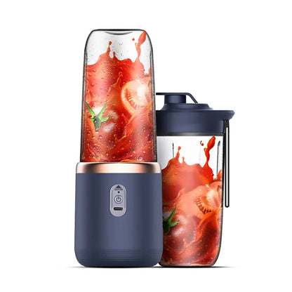Portable mini electric fruit juice blender with USB charging, featuring six blades and 400ml capacity, ideal for summer use.