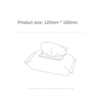 Pet wipes illustration showing size 120mm by 160mm, suitable for cats and dogs.