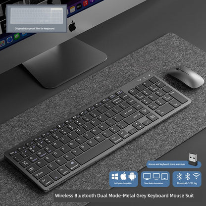 Wireless rechargeable keyboard with Bluetooth and 2.4G connectivity, compatible with Windows, Android, macOS, iOS; ergonomic design, multimedia keys.