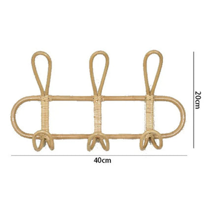Rattan wall hooks for kids' room, natural wooden hanger, 40x20cm.
