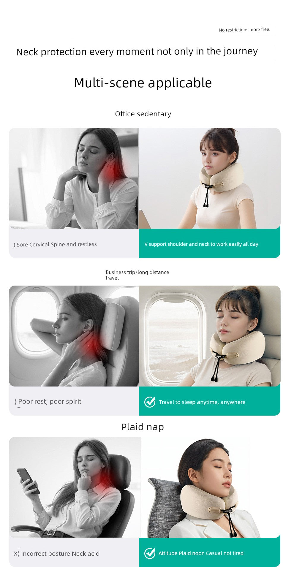 U-shaped travel pillow for adult neck support, ideal for aircraft use.