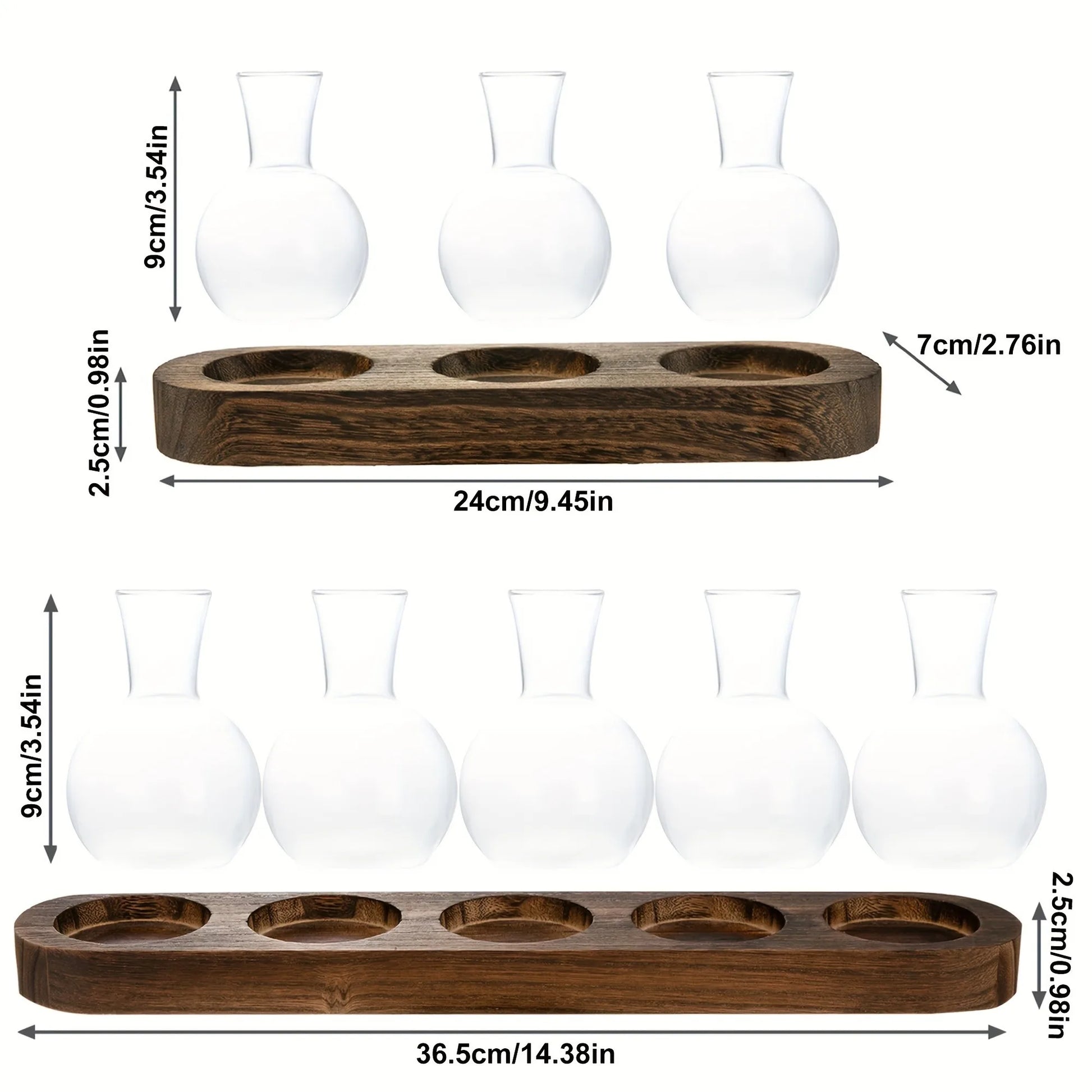 Plant terrarium glass vase with wooden tray, ideal for indoor hydroponics and desktop decor.