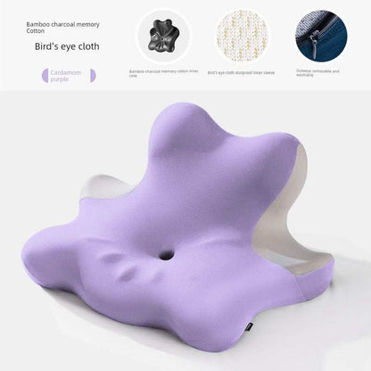 Cervical support neck pillow in purple with bamboo charcoal memory cotton for optimal comfort.