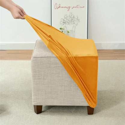 1pc Velvet Ottoman Cover Square Solid Color Footrest Slipcovers Elastic House Pouf Stool Cover Living Room Furniture Protector