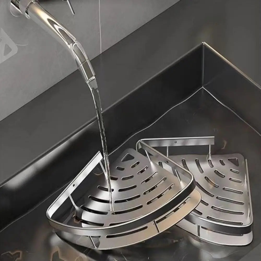 No drill stainless steel corner shower shelf, wall-mounted bathroom storage.