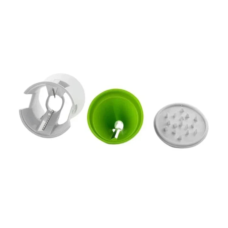 Stainless steel vegetable spiralizer with eco-friendly design, suitable for slicing cheese, carrots, cucumbers, and potatoes.