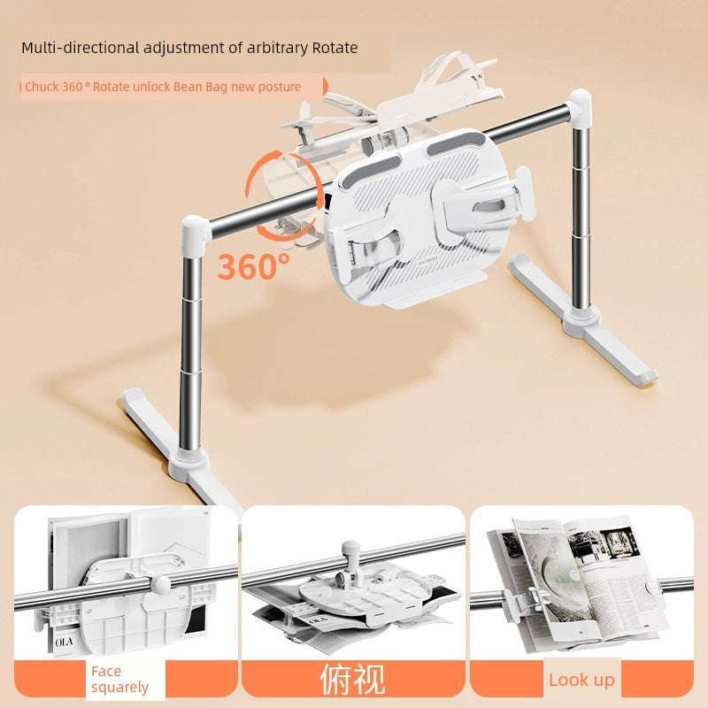 Adjustable book holder for bed with 360-degree rotation, ideal for bedside reading.