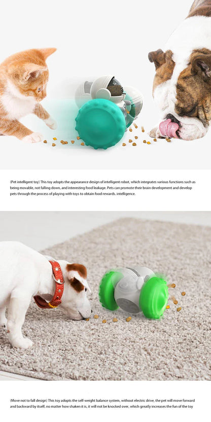 Interactive treat dispensing dog toy with ABS material for pets.