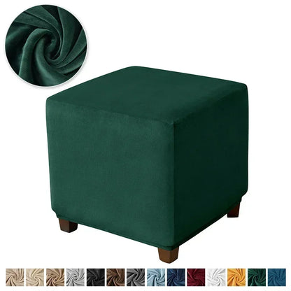 1pc Velvet Ottoman Cover Square Solid Color Footrest Slipcovers Elastic House Pouf Stool Cover Living Room Furniture Protector