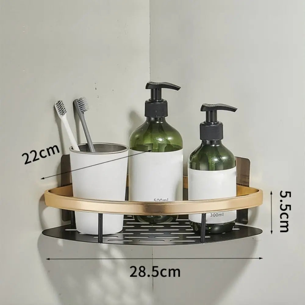 No drill shower shelf, wall-mounted corner storage for bathroom organization.
