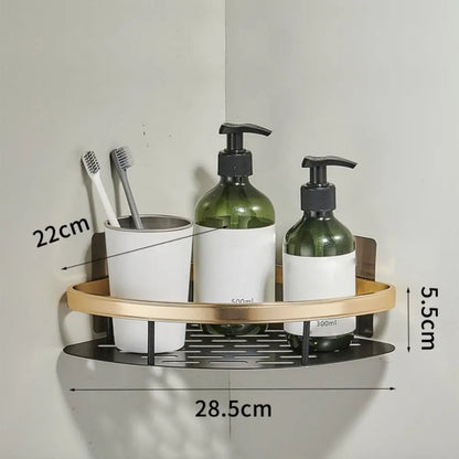 No drill shower shelf, wall-mounted corner storage for bathroom organization.