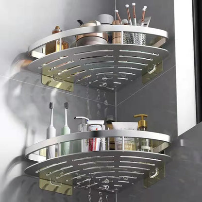 Corner shower shelf for bathroom storage, no drill, wall-mounted with aluminum design.