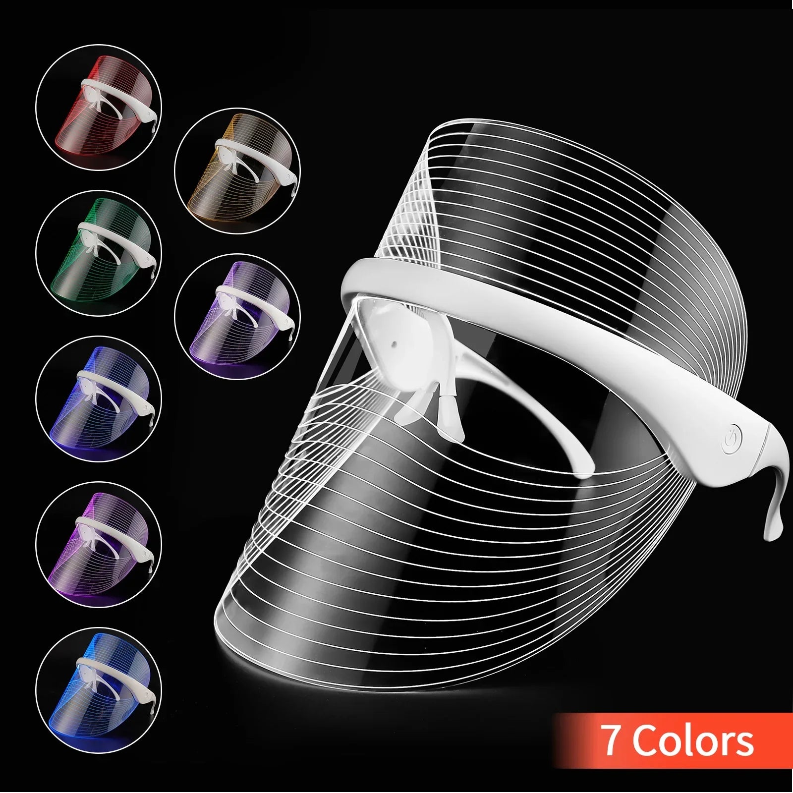 LED face mask with 7 color light therapy for skin rejuvenation and anti-aging.