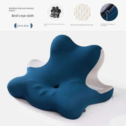 Cervical support neck pillow in Berlin Blue with bamboo charcoal memory cotton and bird's eye cloth.