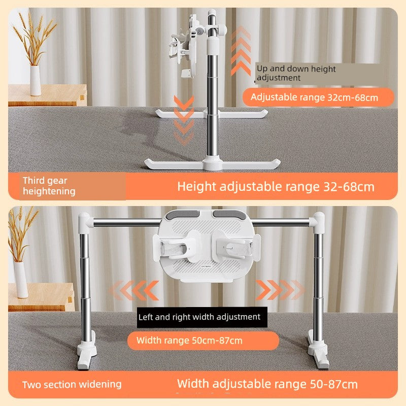 Adjustable book holder for bed with height and width adjustment range, designed for bedside use.