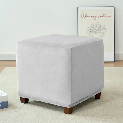 1pc Velvet Ottoman Cover Square Solid Color Footrest Slipcovers Elastic House Pouf Stool Cover Living Room Furniture Protector