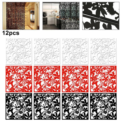 12pcs Hollow Room Divider Screen Hanging Panel Curtain Partitions Waterproof Household Hotel DIY Art Decoration