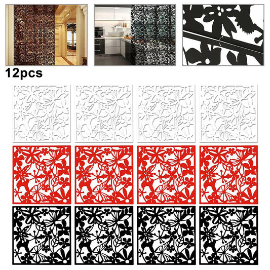 12pcs Hollow Room Divider Screen Hanging Panel Curtain Partitions Waterproof Household Hotel DIY Art Decoration