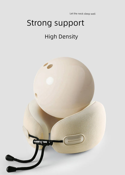 U-shaped travel pillow with memory cotton, polyester cover, and retractable design for neck support.