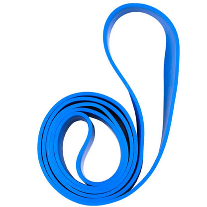 Blue resistance band for fitness and bodybuilding exercises.