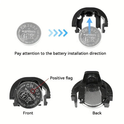 Digital luggage scale battery installation guide with CR2032 battery compartment and positive flag indicator.