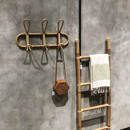 Rattan wall hooks for kids' room organization, eco-friendly design.
