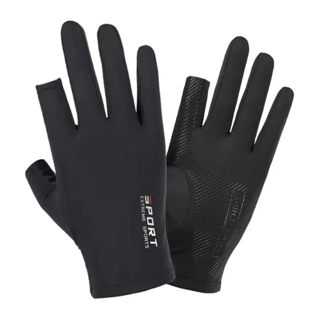 Unisex ice silk cycling gloves made of rayon for adults, black color, designed for comfort and performance.