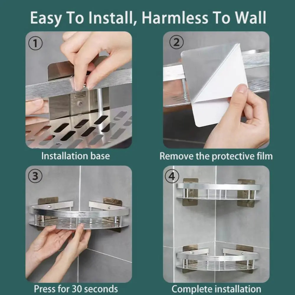 Easy installation steps for no drill shower shelf.