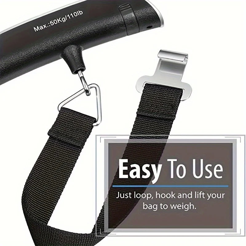 digital luggage scale with strap and hook for easy weighing up to 50kg/110lb