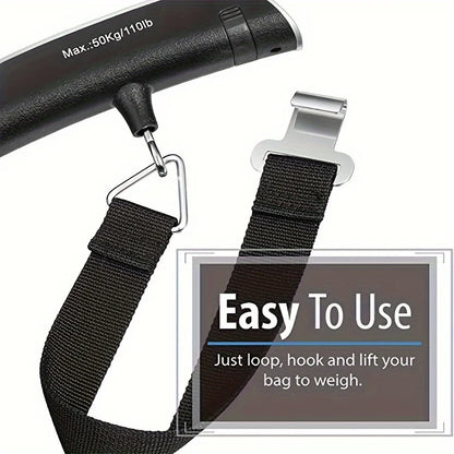 digital luggage scale with strap and hook for easy weighing up to 50kg/110lb