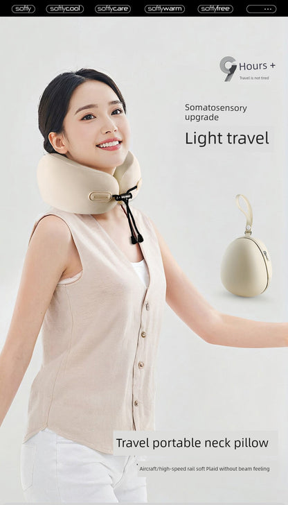 U-shaped travel pillow with memory cotton neck support, ideal for adults on aircraft.