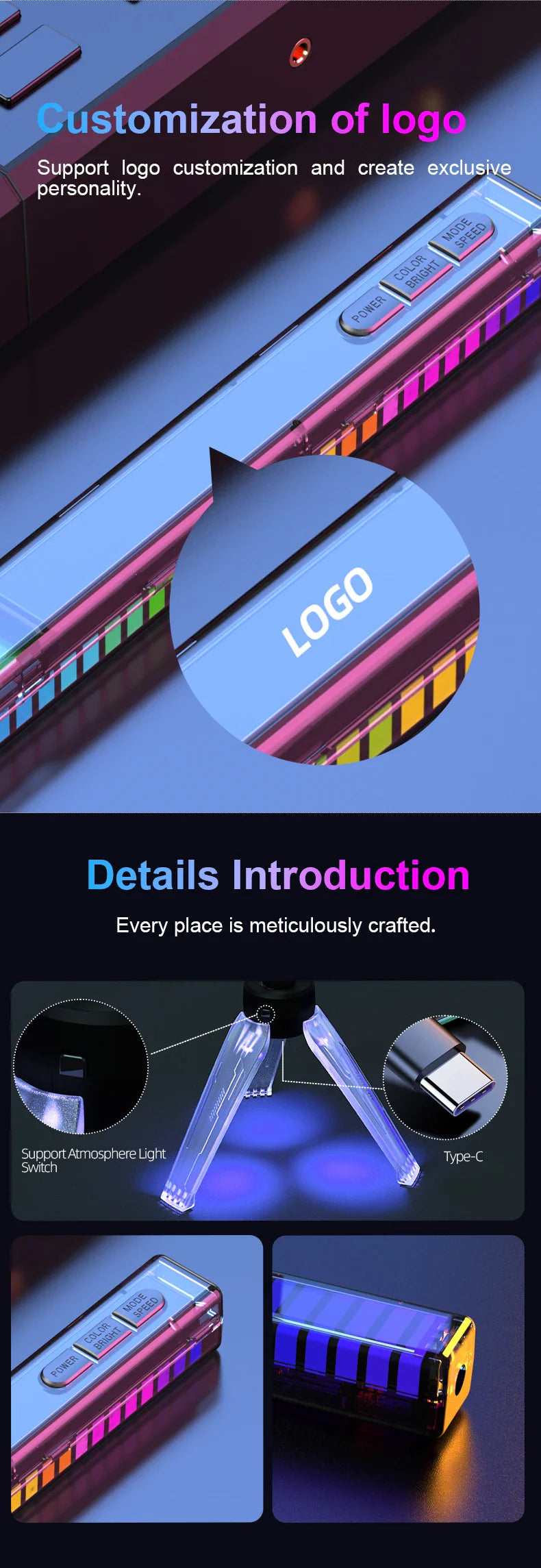 RGB Pickup Light with customizable logo and LED display for aesthetic game room decor.