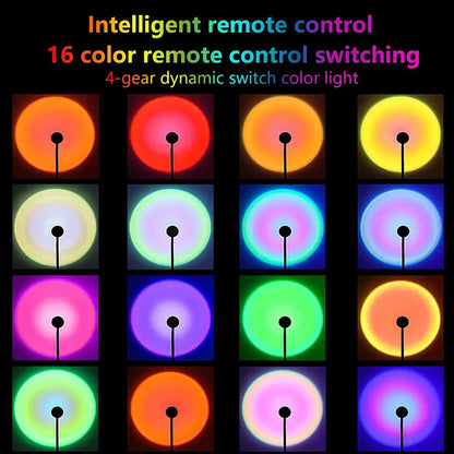 16-color remote-controlled sunset lamp projection with dynamic switch lighting options.