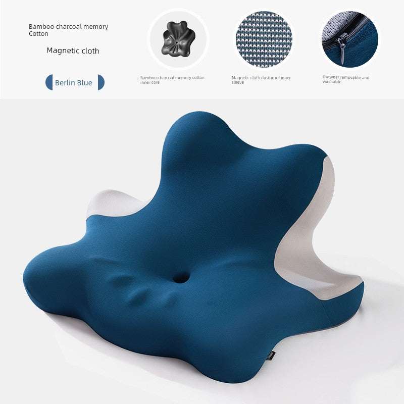 Ergonomic cervical support neck pillow in Berlin Blue, made of bamboo charcoal memory cotton with magnetic cloth for optimal sleeping comfort.