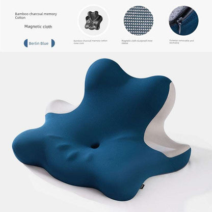 Ergonomic cervical support neck pillow in Berlin Blue, made of bamboo charcoal memory cotton with magnetic cloth for optimal sleeping comfort.