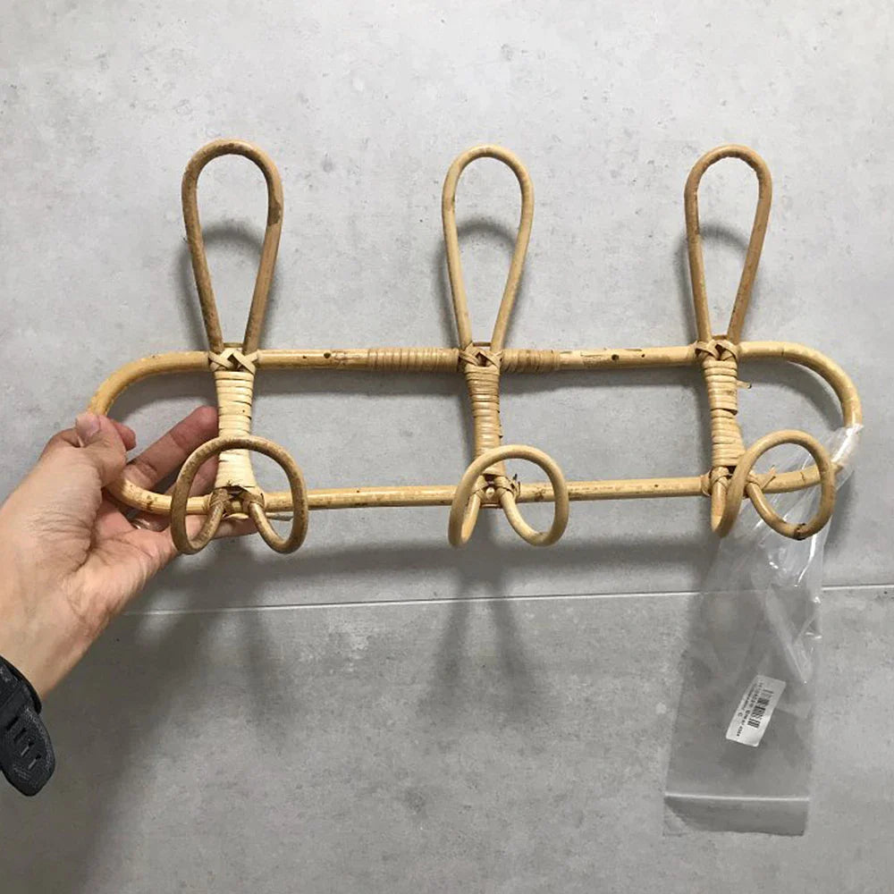 Rattan wall hooks for kids' room, natural rattan, garment organizer.