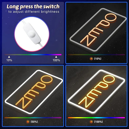 Vertical open neon sign with adjustable brightness, ideal for clubs, cafes, and restaurants; features USB power for versatile decorative use.
