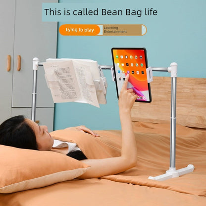 Adjustable book holder for bed with tablet mount, ideal for bedside reading and entertainment.