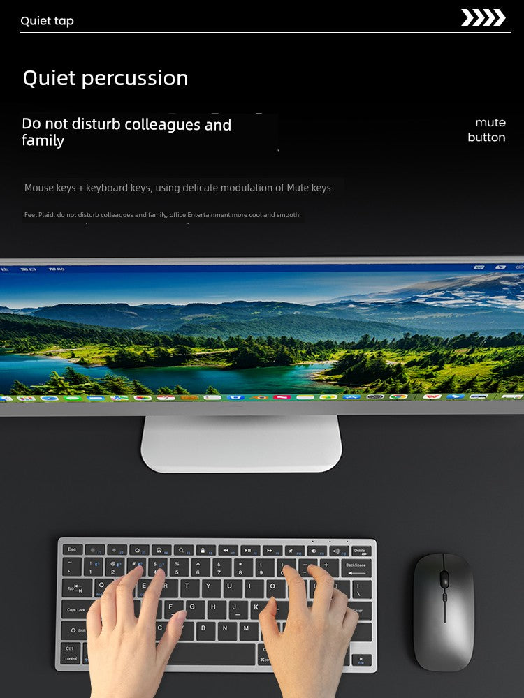 Wireless rechargeable keyboard with quiet keys and ergonomic design, suitable for office use; compatible with Windows, Android, macOS, iOS.